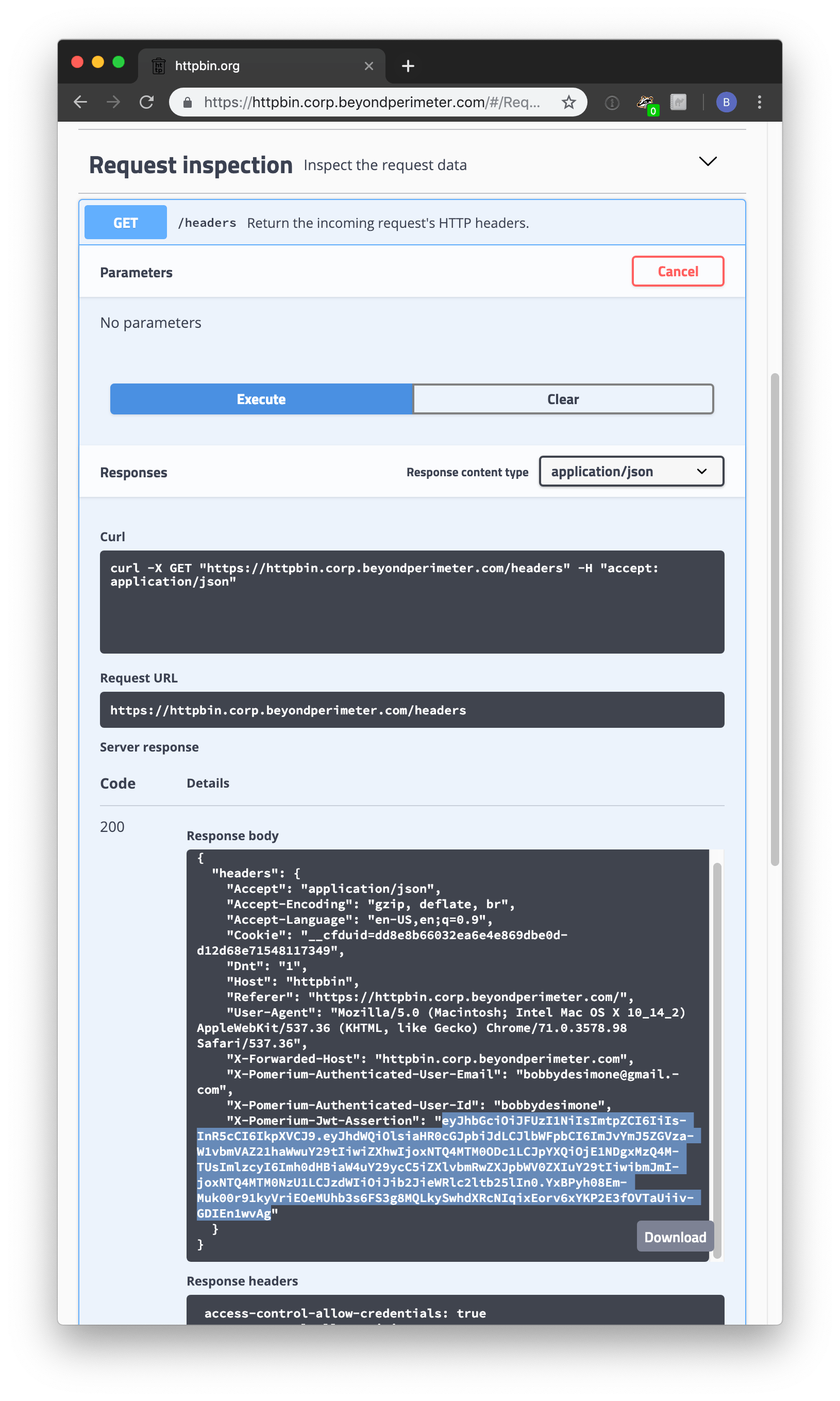 httpbin displaying jwt headers